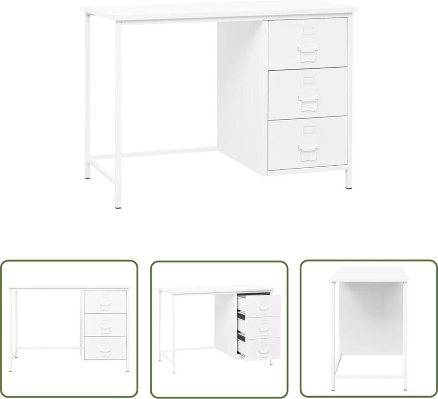 The Living Store Bureau industrieel met lades 105x52x75 cm staal wit Industriele Bureau Schrijfbureau Bureau Met Lades Staal Bureau Wit Bureau - Foto 2