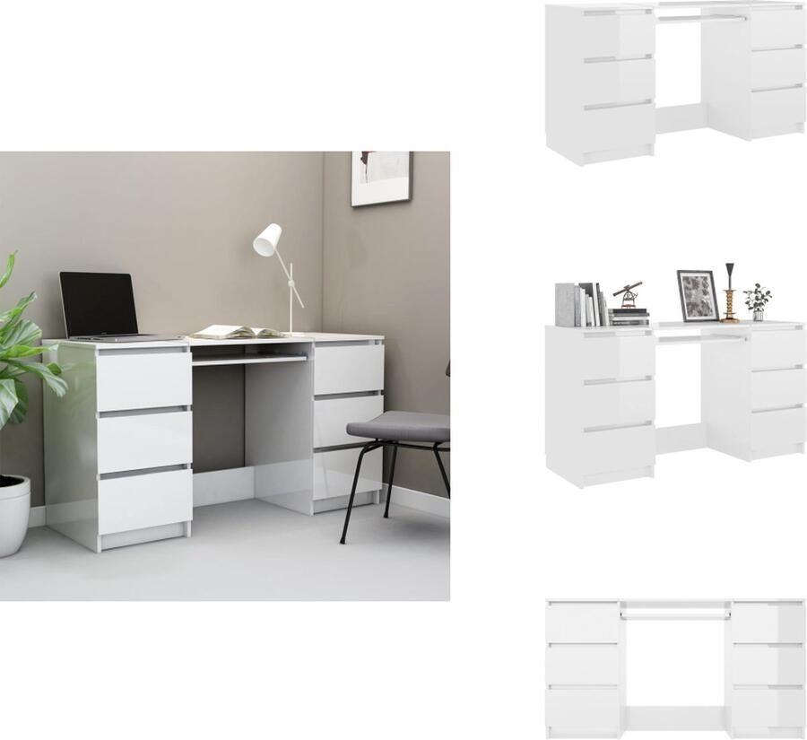 VidaXL Schrijfbureau Schrijfbureaus Schrijftafel Schrijftafels Schrijftafel 140x50x77 cm bewerkt hout hoogglans wit