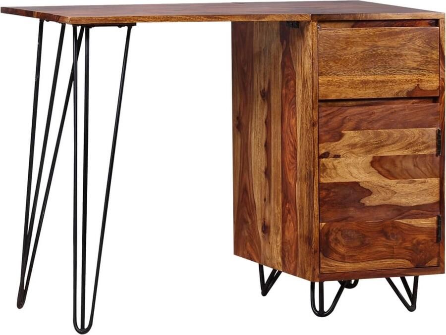 VidaXL Schrijftafel 1 Lade & Kastje Massief Hout Schrijftafel Vintage Bureau Retro Meubels Sheeshamhouten Bureau Houten Bureau Bureaublad Home Office Werkkamer - Foto 2