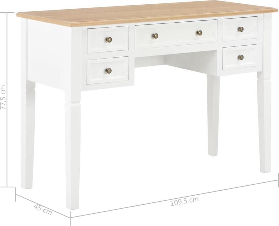 VidaXL Schrijftafel 109 5x45x77 5 cm Hout Wit Schrijftafel Bureau Houten Bureau Wit Bureau Bureaublad Laptopstandaard Home Office Studietafel Boekenkast - Foto 3