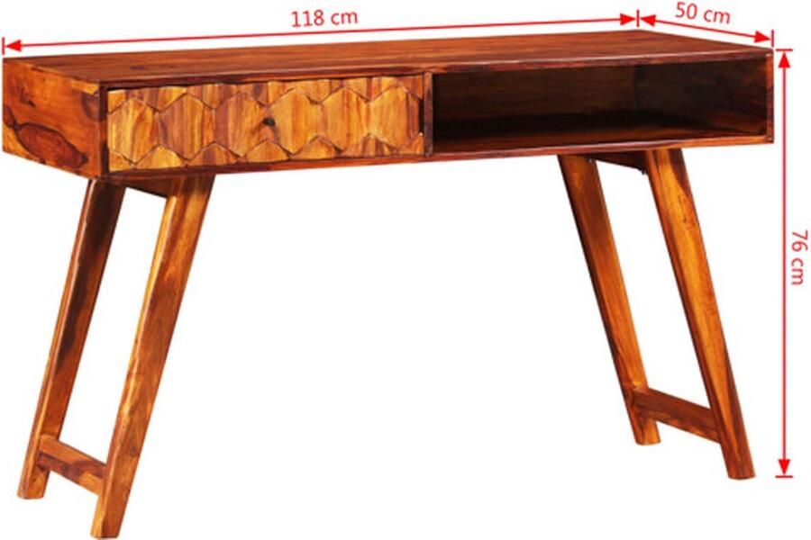 VidaXL Schrijftafel 118x50x76 cm massief hout Houten Bureau Vintage Bureau Scheeshamhouten Bureau Met Lade Thuiskantoor Meubilair Retro Bureau Writing Desk - Foto 3
