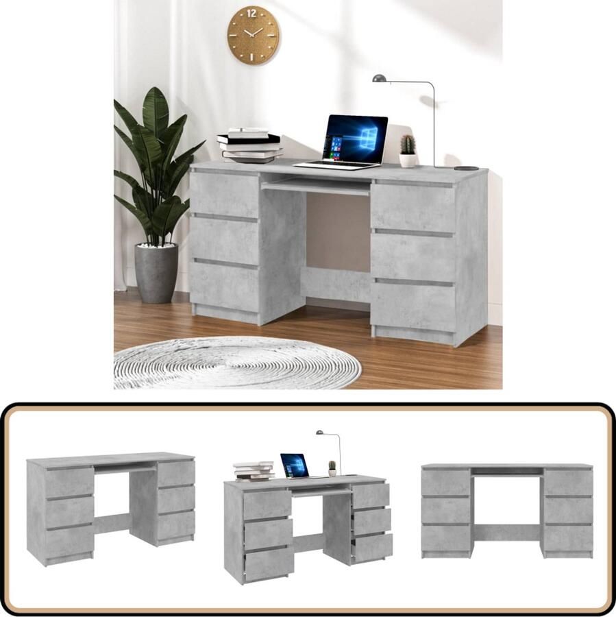 VidaXL Schrijftafel 140x50x77 cm Betongrijs Schreibtafel Bureaublad Houten Bureau Grijze Bureau Schrijftafel Kopen Bureau Online Bestellen Home Office Meubilair Werkstation