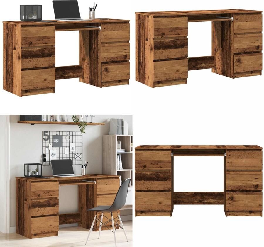 VidaXL Schrijftafel 140x50x77 cm bewerkt hout oud houtkleurig Schrijftafel Bureau Kantoor Bureau Studeertafel
