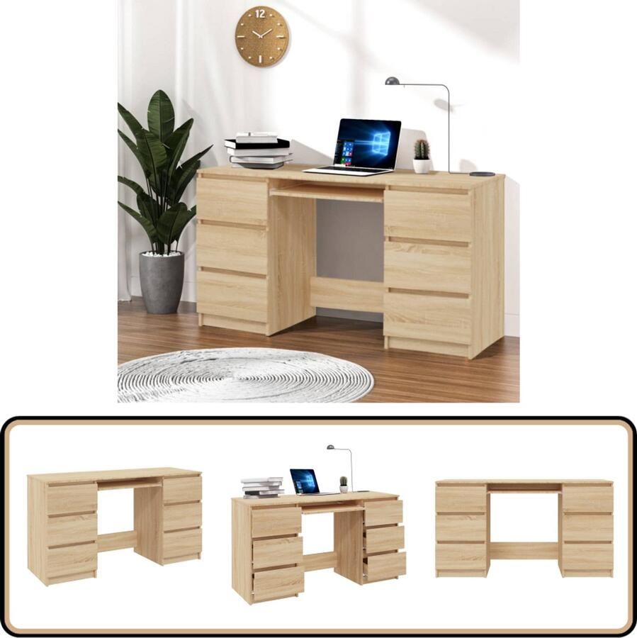 VidaXL Schrijftafel 140x50x77 cm Sonoma Eikenkleurig Schreibtafel Computerbureau Bureaus Houten Bureau Sonomaneik Kantooraccessoires Thuiskantoor Studietafel Opslagoplossing Werkplek