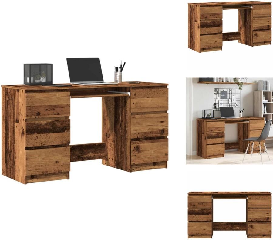 The Living Store Schrijftafel 140x50x77 cm bewerkt hout oud houtkleurig Schreibtafel Bureaus Houten Bureau Vintage Bureau Kantoorbureau - Foto 2