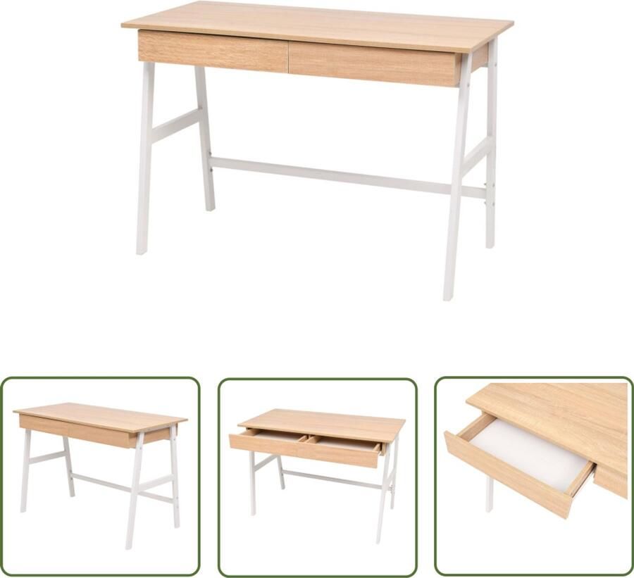 VidaXL Schrijftafel Eiken en Wit 110x55x75 cm Schrijftafel Bureaus Eiken Tafel Witte Tafel Modern Bureau Thuiskantoor Studietafel Laptop Tafel Houten Bureau Stapelbare Lade Werkplek