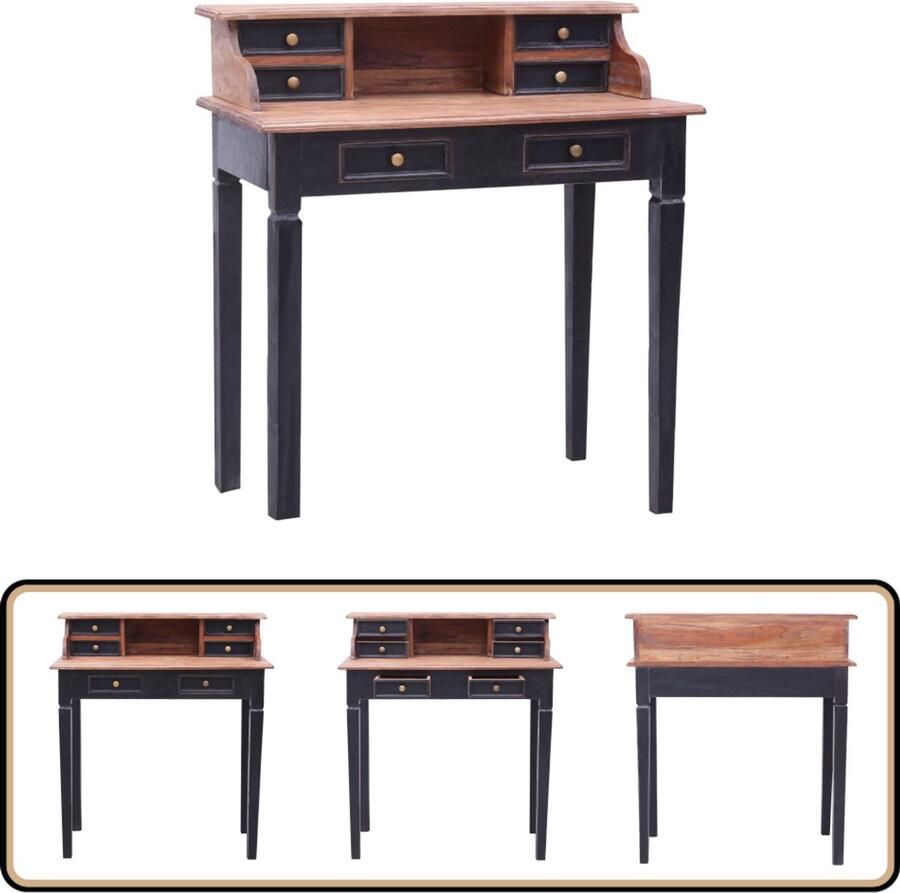 VidaXL Schrijftafel Massief Mahoniehout 6 lades Schrijftafel Bureaus Kantoormeubilair Houten Bureau Vintage Bureau