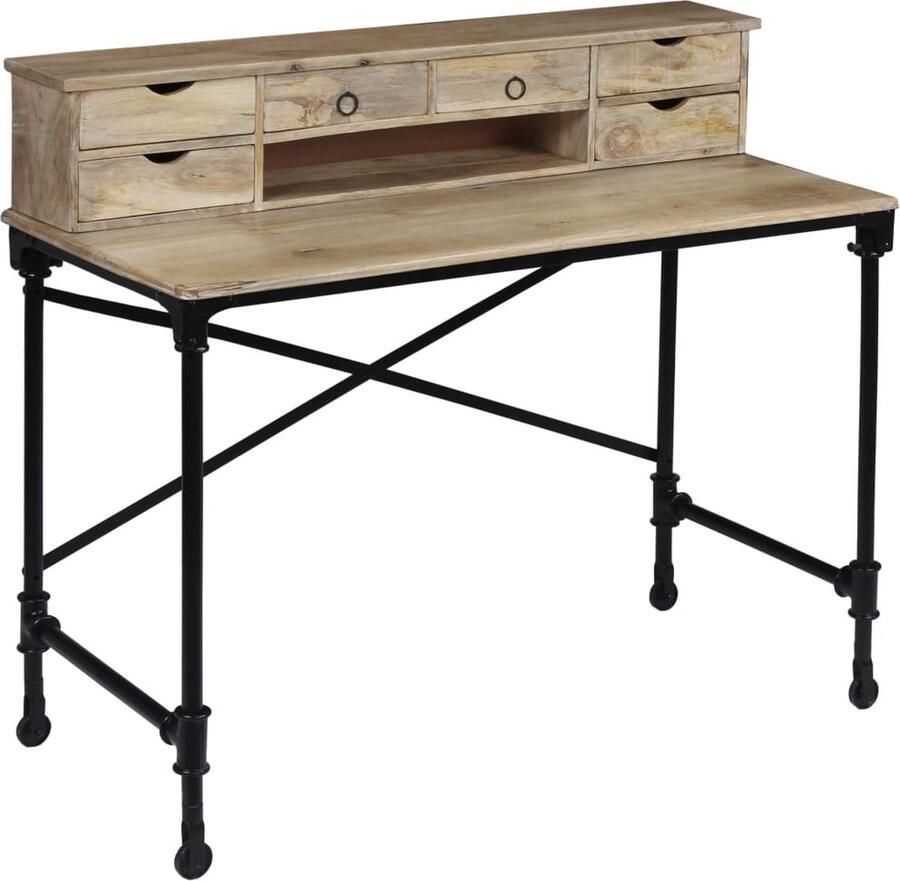 VidaXL schrijftafel massief mangohout en staal Schrijftafel Vintage Bureau Mangohouten Bureau Bureaus Kantoor Meubilair Home Office Werkstation - Foto 2