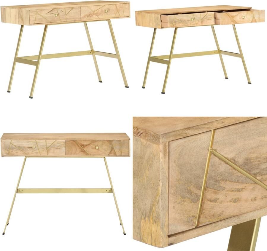 VidaXL Schrijftafel met lades 100x55x75 cm massief mangohout Schrijftafel Schrijftafels Bureau Laptoptafel