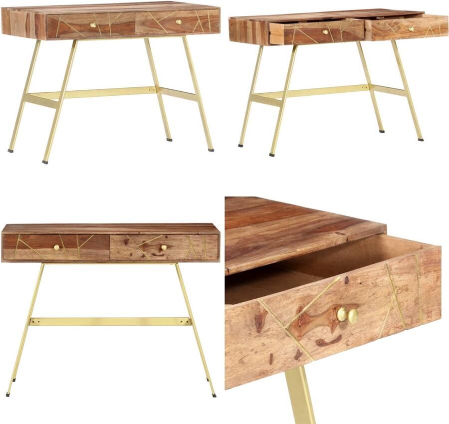 VidaXL Schrijftafel met lades 100x55x75 cm massief sheeshamhout Schrijftafel Schrijftafels Bureau Laptoptafel