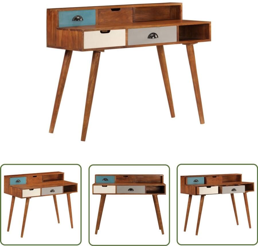 VidaXL Schrijftafel van massief acaciahout Schrijftafel Bureaus Houten Meubels Vintage Bureau Retro Decoratie Home Office Werkplek Studietafel Boekenkast Opslagoplossing - Foto 2
