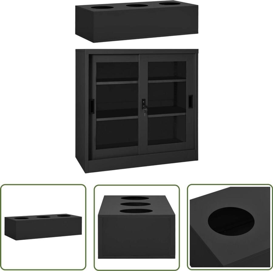 VidaXL Schuifdeurkast met plantenbak Antraciet Staal Schuifdeurkast Kasten Met Plantenvak Plantenkast Anthraciethout
