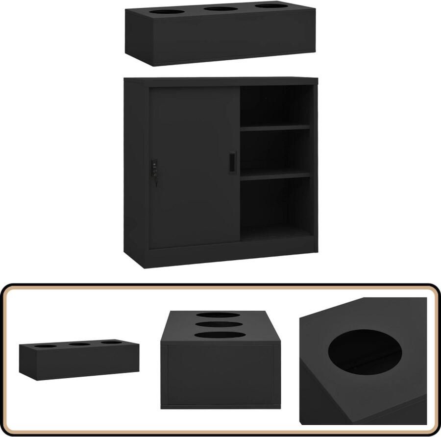 VidaXL Schuifdeurkast met plantenbak Staal Antraciet Schuifdeurkast Metalen Kast Plantenkast Kast Met Plantenbak Anthraciethout