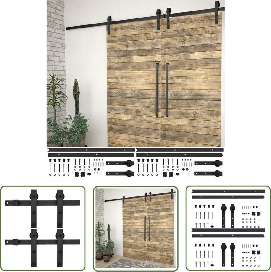 VidaXL Schuifdeurkasten Schuifdeur Systeem Hardwaresets voor schuifdeuren 2 st 183 cm staal zwart Schuifdeuren Wandsysteem Binnendeur