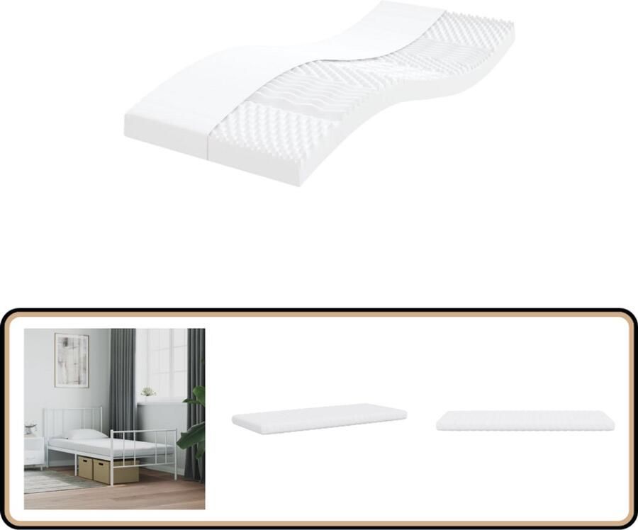 VidaXL Schuimmatras 7 zones 80x200 cm Wit Schuimmatras Matras Slaapcomfort Zachte Matras Zeven Zone Matras Traagschuimmatras Één Persoons Bed Witte Matras Budget Matras Goedkope Matras