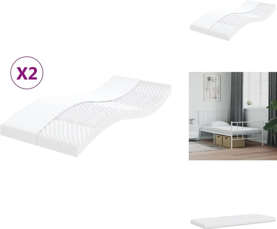 VidaXL Schuimmatras Schuimmatrassen Matras Bedmatras Schuimmatrassen 2 st 7 zones hardheid 20 ILD 90x190 cm wit