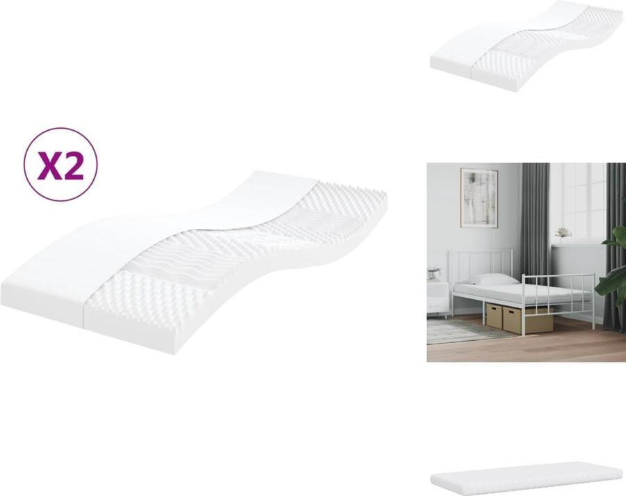 VidaXL Schuimmatras Schuimmatrassen Matras Bedmatras Schuimmatrassen 2 st 7 zones hardheid 20 ILD 80x200 cm wit