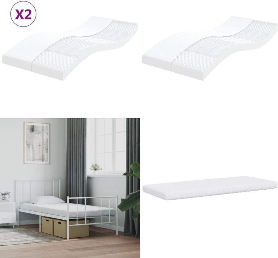 VidaXL Schuimmatrassen 2 st 7 zones hardheid 20 ILD 100x200 cm wit Schuimmatras Schuimmatrassen Matras Bedmatras