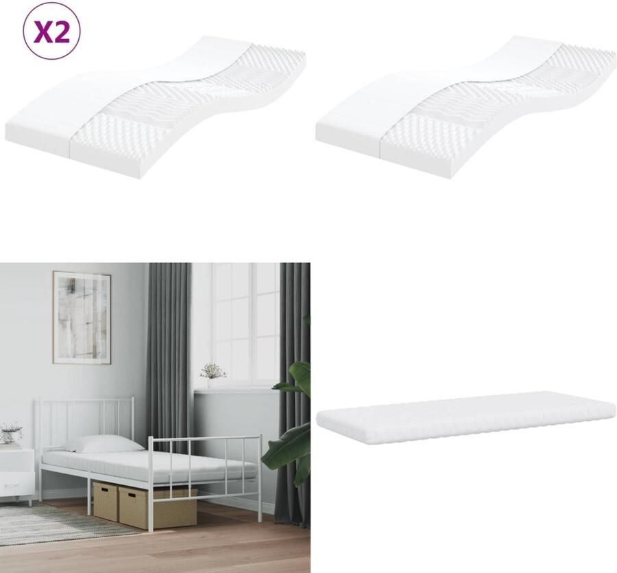 VidaXL Schuimmatrassen 2 st 7 zones hardheid 20 ILD 80x200 cm wit Schuimmatras Schuimmatrassen Matras Bedmatras