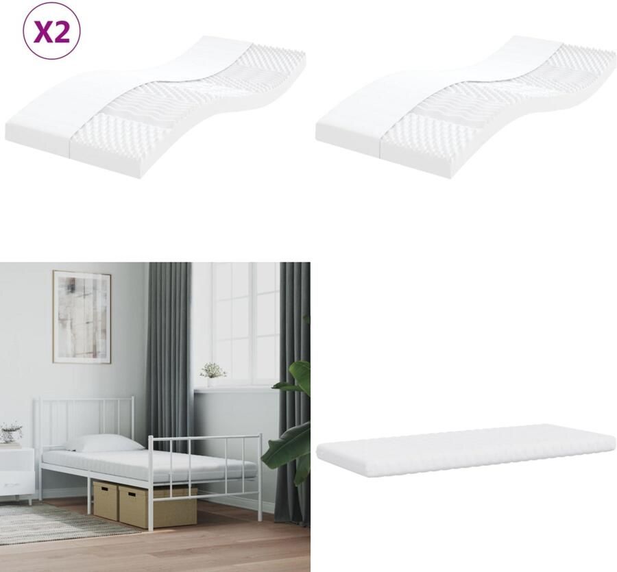 VidaXL Schuimmatrassen 2 st 7 zones hardheid 20 ILD 90x190 cm wit Schuimmatras Schuimmatrassen Matras Bedmatras