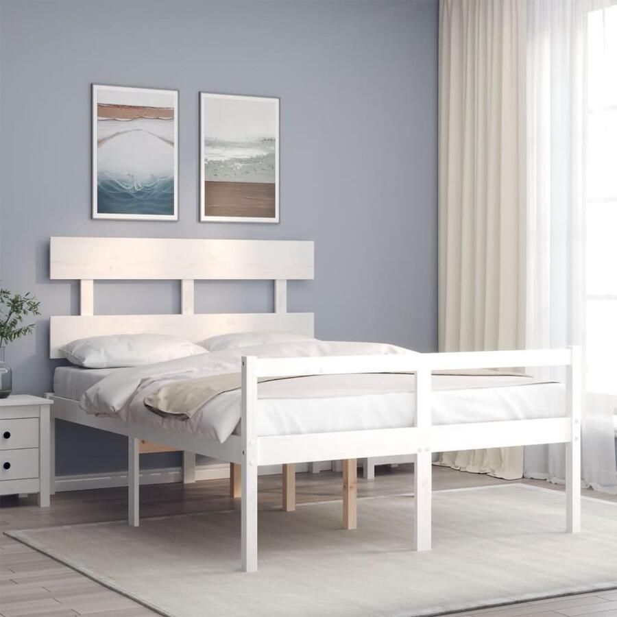 VidaXL Seniorenbed 140x200 cm Wit Grenenhout Slaapcomfort Seniors Bed Grenenhouten Bed Frame Boxspring Tweepersoonsbed Wit Bed Stapelbare Bedden - Foto 2