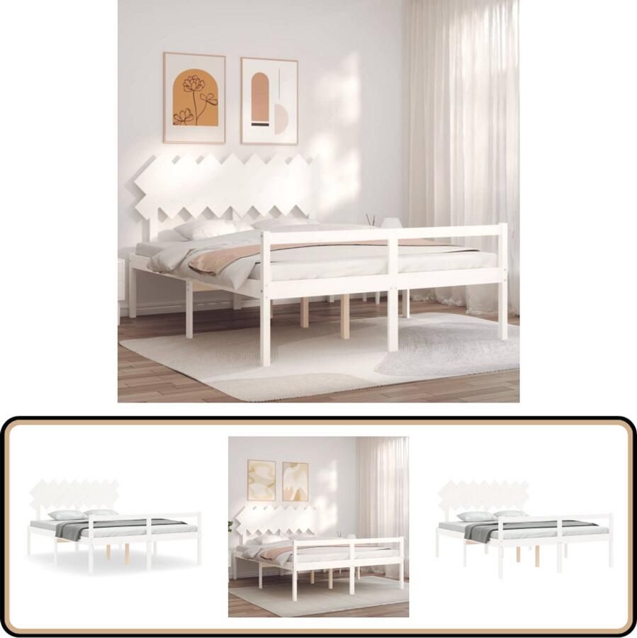 VidaXL Seniorenbed 160x200 cm Massief Hout Wit Seniorenbed Bed Hout Grenenhouten Bed Wit Boxspring Bed Tweepersoonsbed Stapelbare Bedden