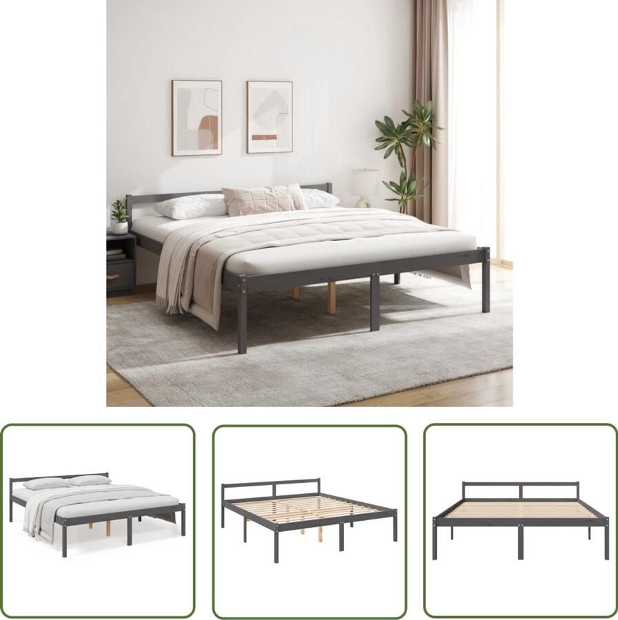 VidaXL Seniorenbed 200x200 cm massief grenenhout Modern Bedframe Houten Bed Seniors Bed Voor Ouderen Grenenhouten Bed Grijs Bed Tweepersoonsbed Boxspring Bed - Foto 2