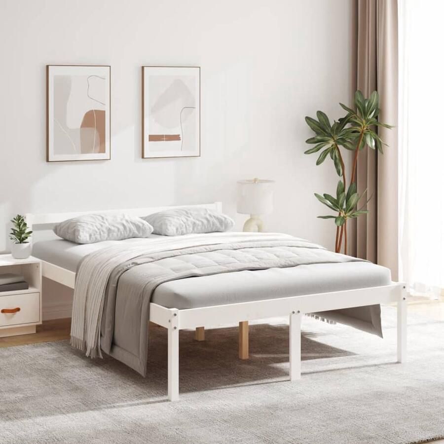 VidaXL Seniorenbed Grenen Wit 140x190 cm Bedframe Grenenhouten Bed Seniors Bed Voor Volwassenen Wit Bed Modern Bed Stapelbaar Bed Boxspring Bed - Foto 2