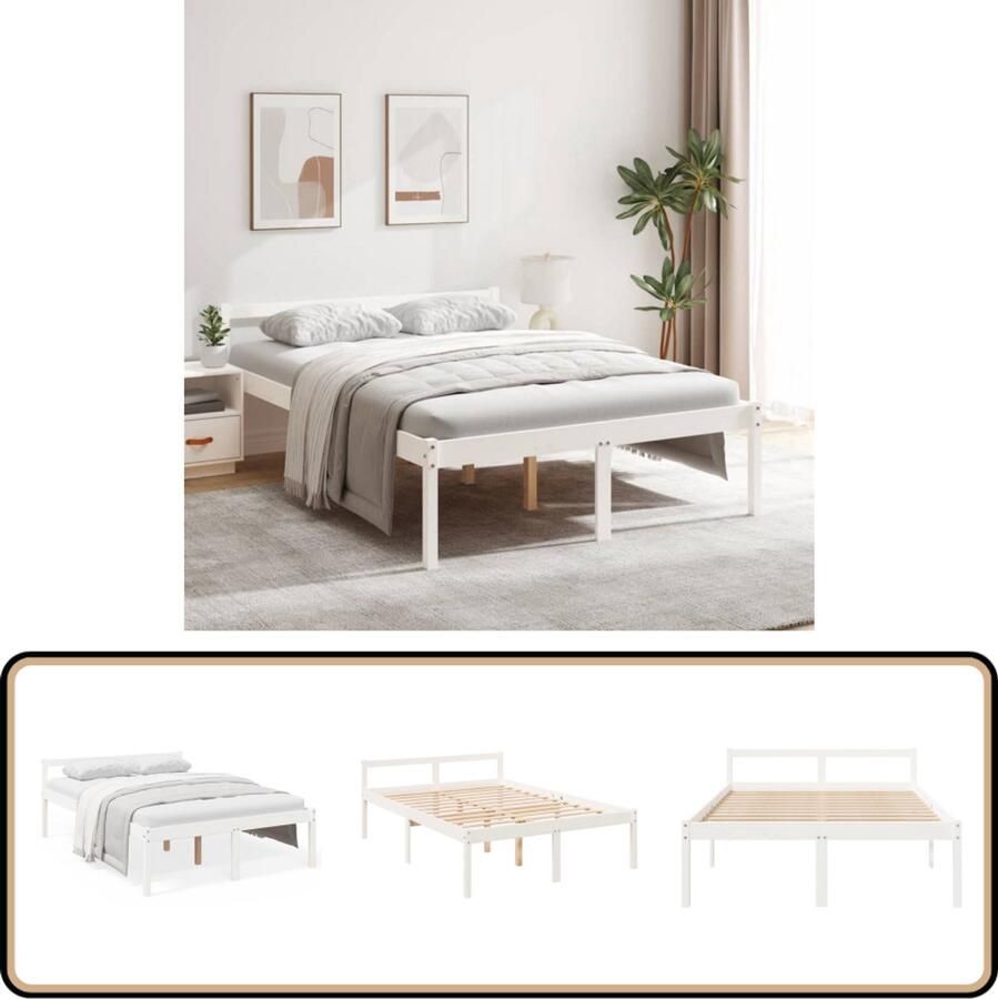 VidaXL Seniorenbed Grenen Wit 140x190 cm Bedframe Grenenhouten Bed Seniors Bed Voor Volwassenen Wit Bed Modern Bed Stapelbaar Bed Boxspring Bed