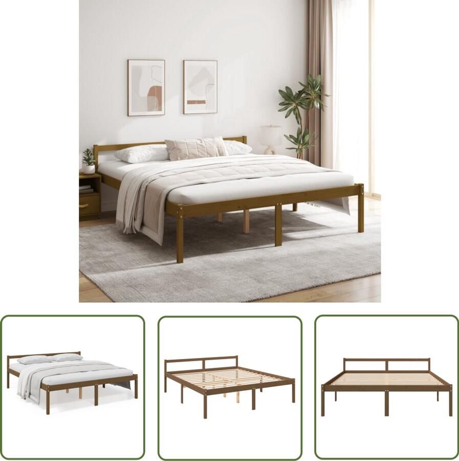 VidaXL Seniorenbed Grenenhout 200x200 cm Honingbruin Houten Bedframe Bed Voor Senioren Stapelbed Tweepersoonsbed Honigbruin Bed Groot Bed Modern Bed Met Opbergruimte - Foto 2