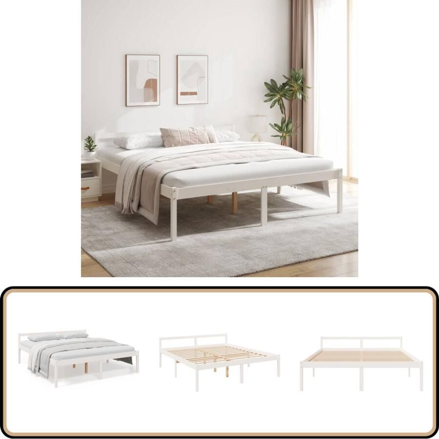 VidaXL Seniorenbed Grenenhout Wit 180x200 cm Slaapkamer Meubels Houten Bed Seniors Bed Super King Size Bed Grenenhout Bed Bedframe Boxspring Bed Tweepersoons Bed Modern Bed