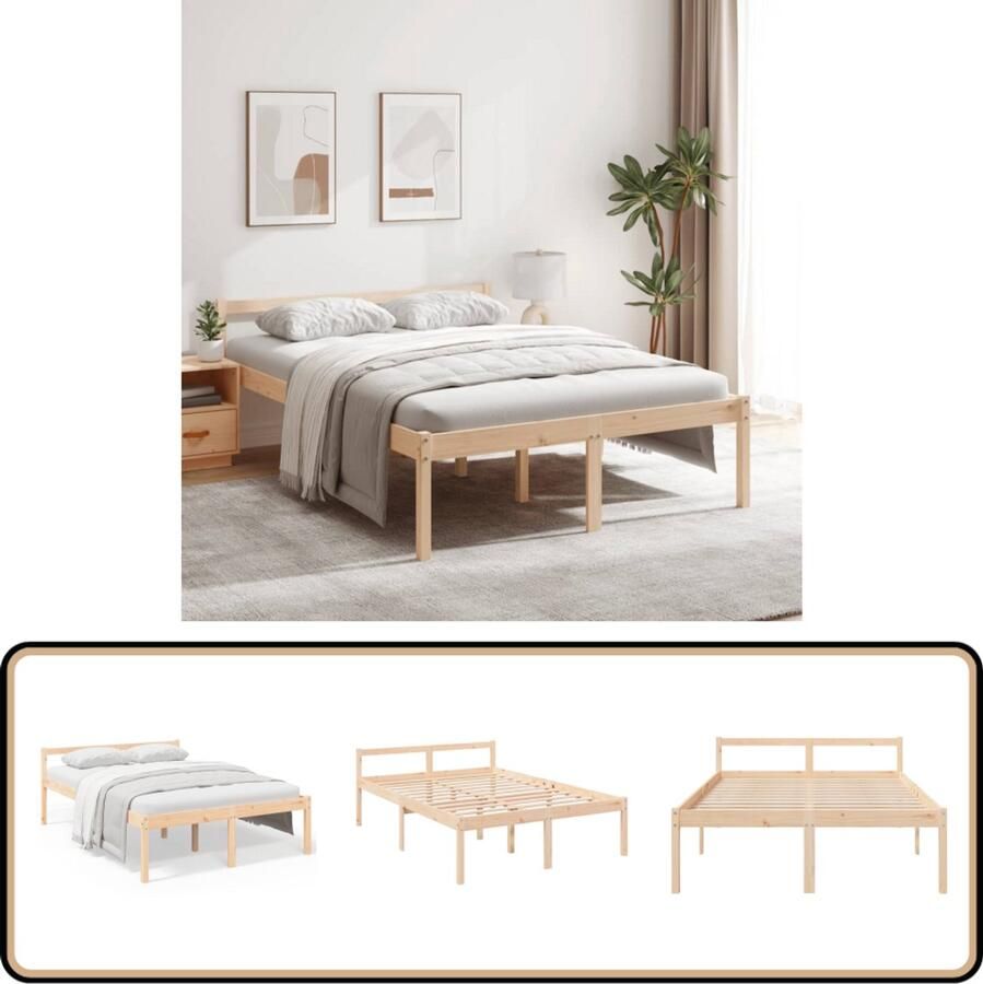 VidaXL Seniorenbed Massief Grenenhout 135x190 cm Houten Bedframe Grenenhout Bed Dubbel Bed Stapelbare Bedden Seniors Bed Boxspring Bed Stevig Bed Comfort Bed Modern Bed Design Bed