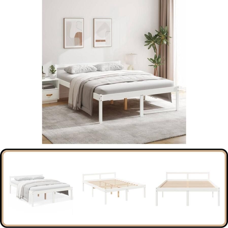 VidaXL Seniorenbed Massief Grenenhout 160x200 cm Houten Bedframe Grenenhout Bed Modern Bed Seniors Bed Boxspring Bed Tweepersoons Bed Groot Bed Witte Bed Met Hoofdeinde
