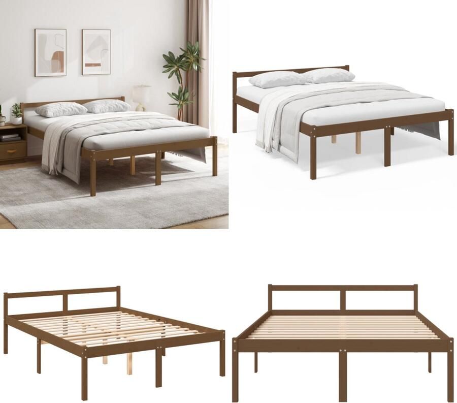 VidaXL Bedframe massief grenenhout honingbruin 150x200 cm 5FT king Bedframe Bedframes Seniorenbed Bed
