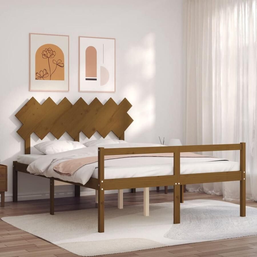 VidaXL Seniorenbed Massief Grenenhout Honingbruin Massief Hout Bed Grenenhout Bed Hoofd- En Voetbord Seniors Bed Boxspring Bed Slaapkamer Meubels - Foto 2