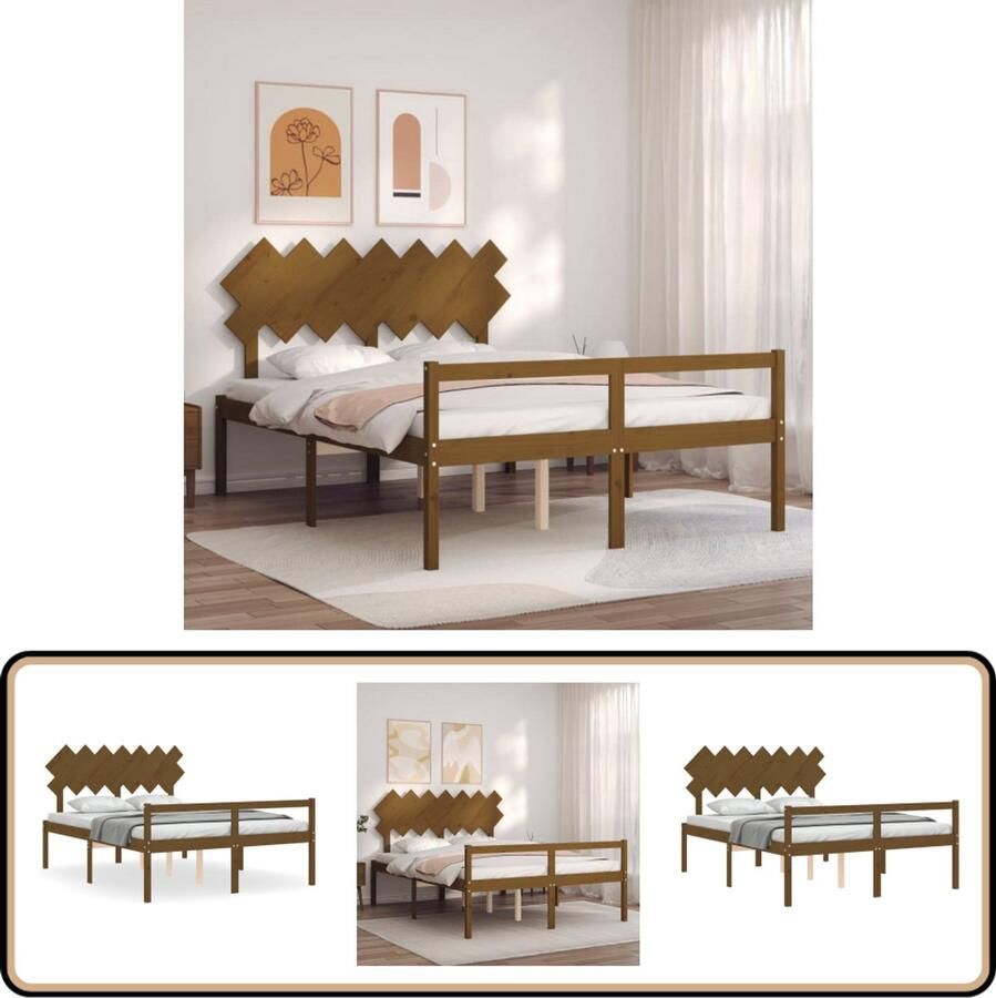 VidaXL Seniorenbed Massief Grenenhout Honingbruin Massief Hout Bed Grenenhout Bed Hoofd- En Voetbord Seniors Bed Boxspring Bed Slaapkamer Meubels