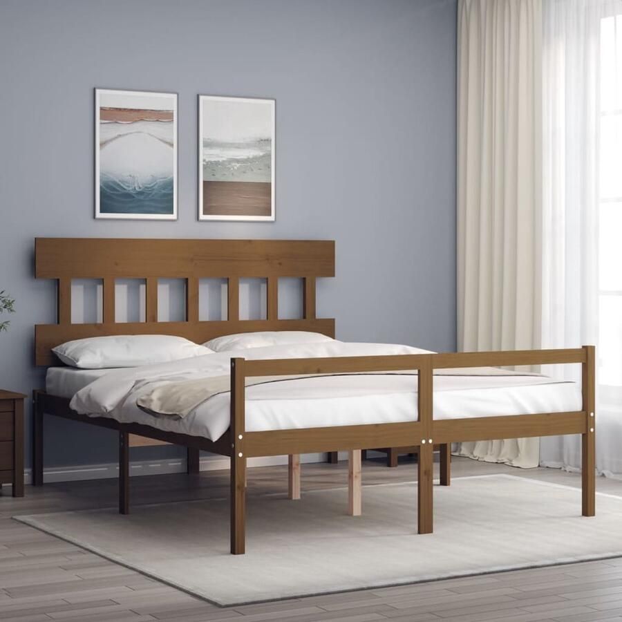VidaXL Seniorenbed Massief Grenenhout Honingbruin Massief Hout Bed Grenenhouten Bed King Size Bed Seniors Bed Boxspring Bed Slaapkamer Meubels - Foto 2