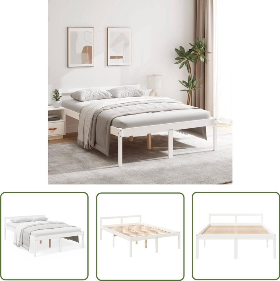 VidaXL Seniorenbed Massief Grenenhout Wit 120x200 cm Houten Bedframe Modern Bed Seniors Bed Voor Ouderen Stapelbaar Bed Boxspring Bed Tweepersoons Bed Witte Bed Met Hoofdbord