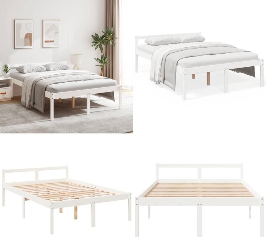 VidaXL Seniorenbed massief grenenhout wit 140x200 cm Bedframe Bedframes Seniorenbed Bed