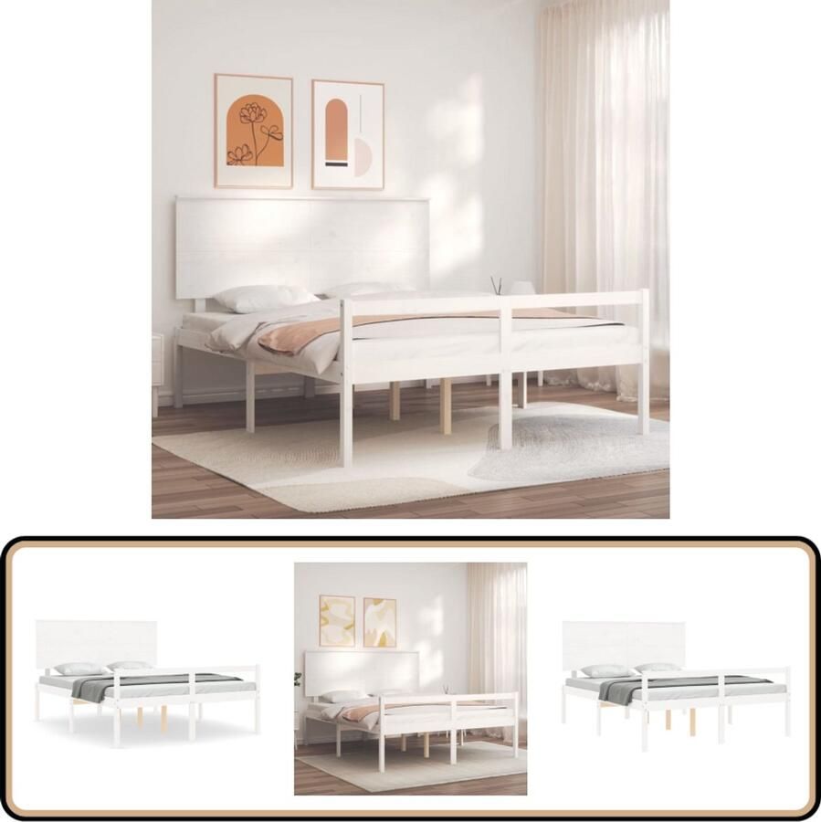 VidaXL Seniorenbed Massief Grenenhout Wit Bedframe Grenenhout Bed Houten Bed Seniors Bed Boxspring Bed Tweepersoons Bed King Size Bed Slaapkamer Meubels