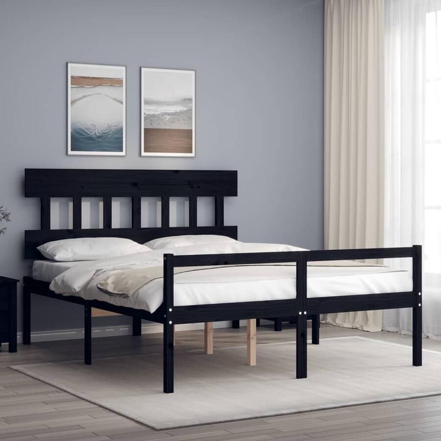VidaXL Seniorenbed Massief Grenenhout Zwart Massief Hout Bed Senioren Bed Boxspring Bed Tweepersoons Bed Groot Bed Houten Bed Stapelbare Bedden Bedstede - Foto 2