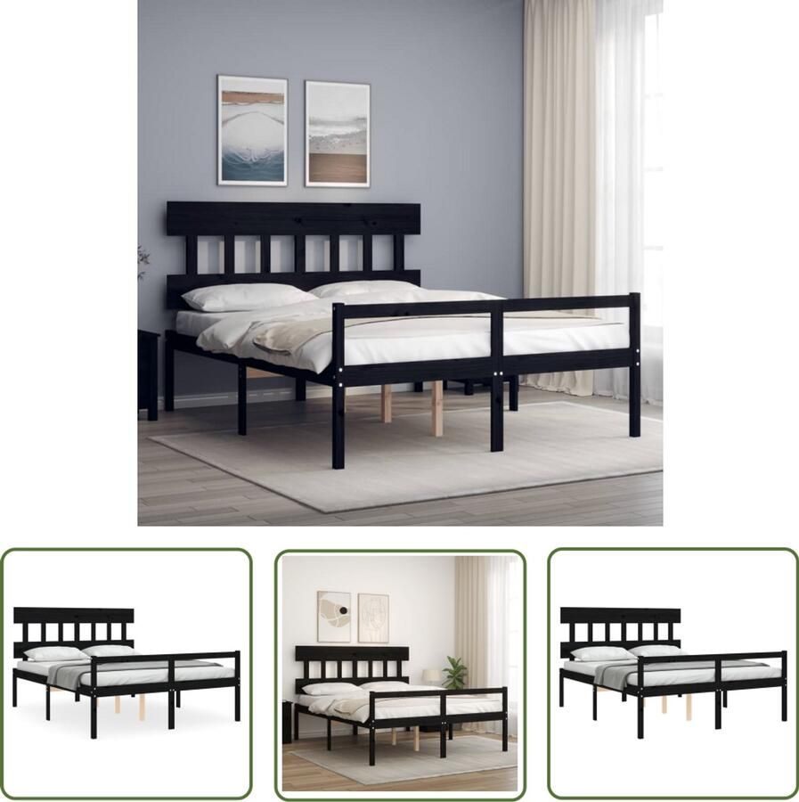 VidaXL Seniorenbed Massief Grenenhout Zwart Massief Hout Bed Senioren Bed Boxspring Bed Tweepersoons Bed Groot Bed Houten Bed Stapelbare Bedden Bedstede
