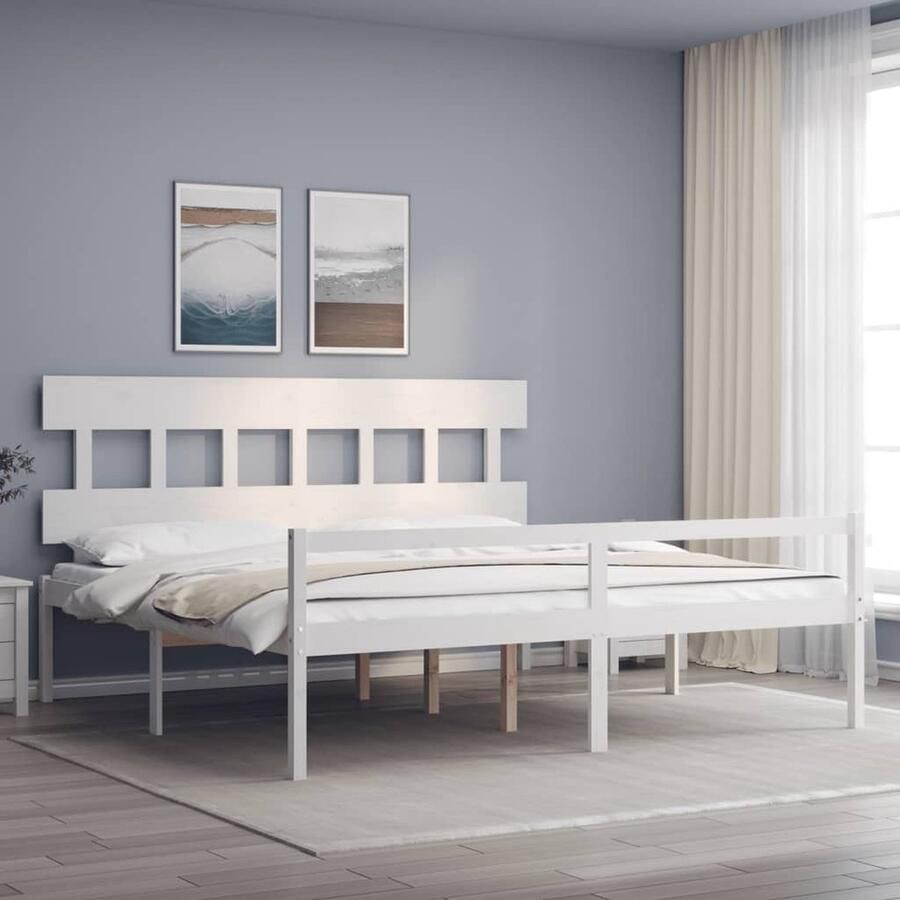 VidaXL Seniorenbed Massief Hout 180x200 cm Wit Bedframe Grenenhouten Bed Seniorenbed Witte Bed Boxspring Bed Slaapcomfort - Foto 2