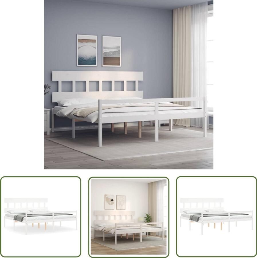VidaXL Seniorenbed Massief Hout 180x200 cm Wit Bedframe Grenenhouten Bed Seniorenbed Witte Bed Boxspring Bed Slaapcomfort