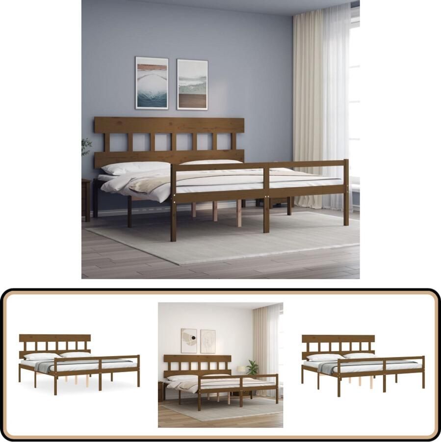 VidaXL Seniorenbed Massief Hout 200x200 cm Honingbruin Massief Hout Bed Grenenhout Bed Honigbruin Bed Tweepersoons Bed Senior Bed Boxspring Bed Slaapkamer Meubels