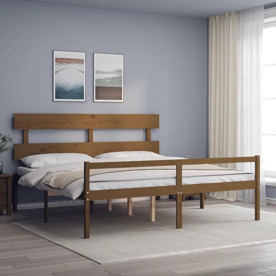 VidaXL Seniorenbed massief hout 200x200 cm Honingbruin Massief Hout Bed Grenenhout Bed Senior Bed Boxspring Bed Tweepersoons Bed Slaapkamer Meubels Bedstede - Foto 2