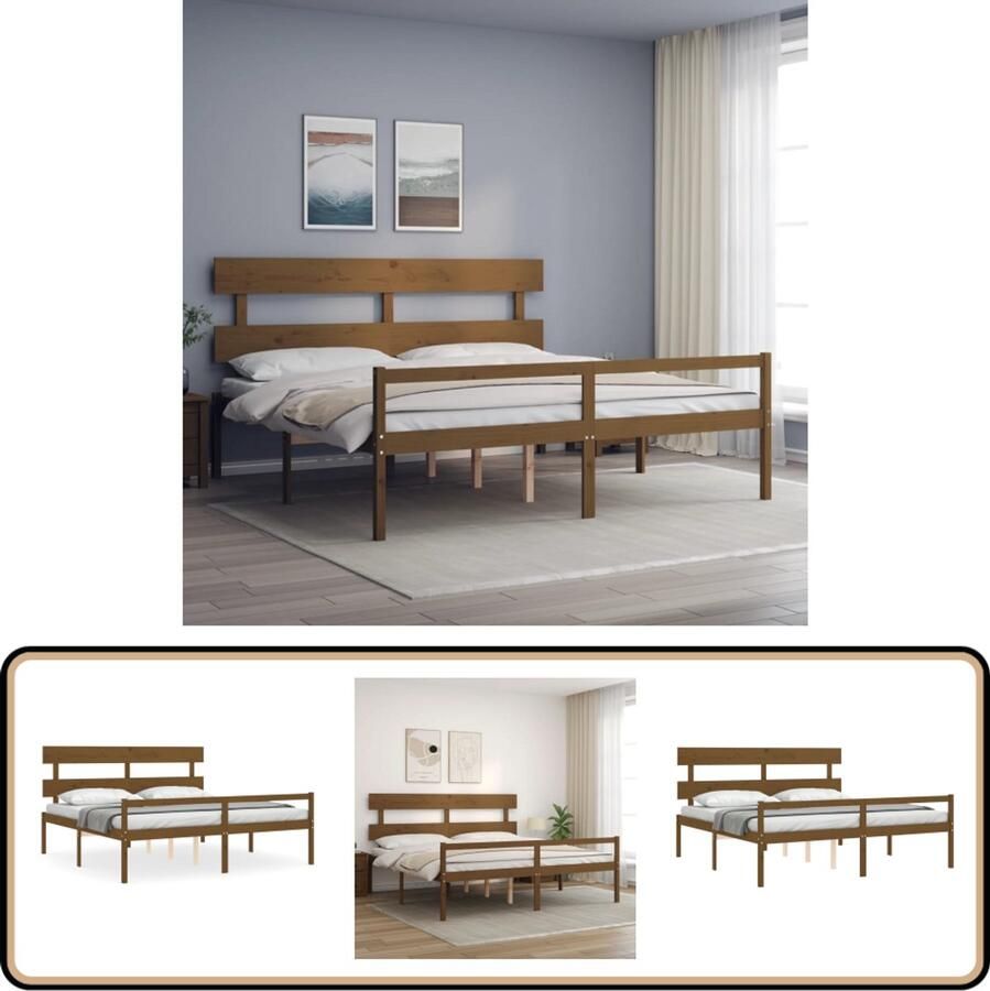 VidaXL Seniorenbed massief hout 200x200 cm Honingbruin Massief Hout Bed Grenenhout Bed Senior Bed Boxspring Bed Tweepersoons Bed Slaapkamer Meubels Bedstede