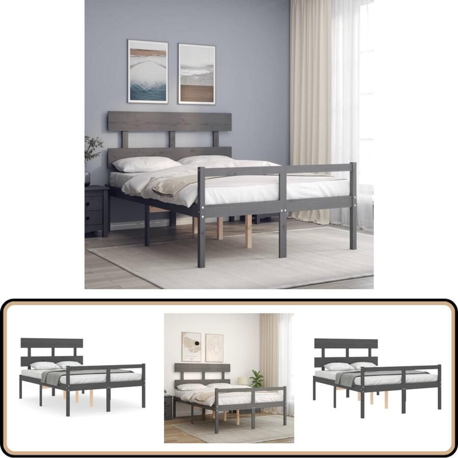 VidaXL Seniorenbed massief hout grijs 135x190 cm Massief Hout Bed Grenenhouten Bed Seniors Bed Boxspring Bed Tweepersoons Bed Slaapcomfort Bedroom Furniture Meubels