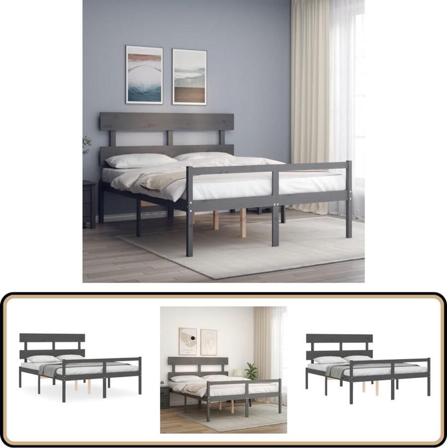 VidaXL Seniorenbed Massief Hout Grijs 150x200 cm Bed Grenenhouten Bed Slaapcomfort Seniors Bed Boxspring Bed