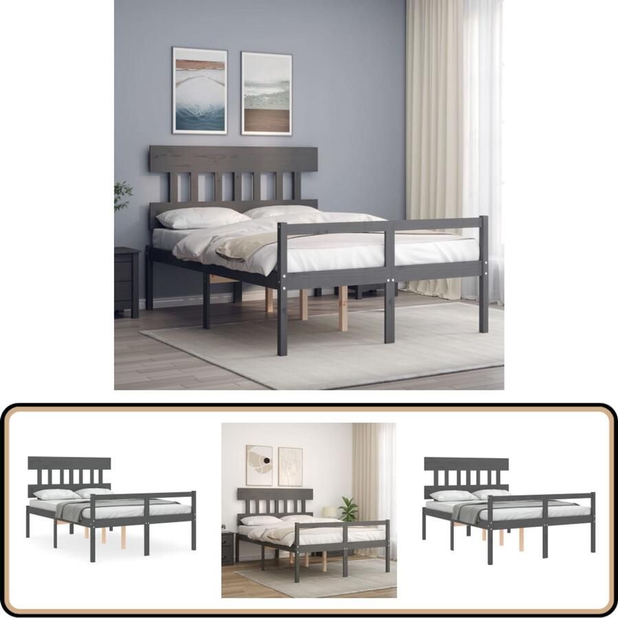 VidaXL Seniorenbed Massief Hout Grijs Massief Hout Bed Grenenhout Bed Tweepersoons Bed Boxspring Bed Slaapkamer Meubels